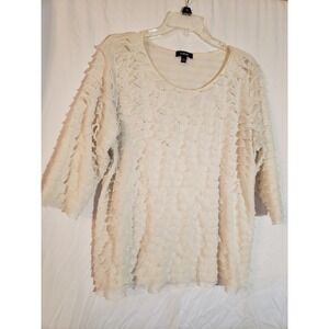 Women's Elementz White Sequined Ruffled Long Sleeve Blouse Size 2X (H366)